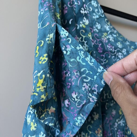 Eagle Ray Traders Dress Womens Large Blue Rayon Boho Batik Maxi Pockets Tie Back - Picture 6 of 14